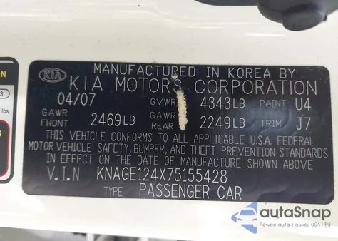 2007 Kia Optima Ex V6 z USA, uszkodzony, nr VIN KNAGE124X75155428